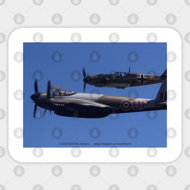 DH 98 Mosquito and Bf-109E3 fly-by Sticker by acefox1